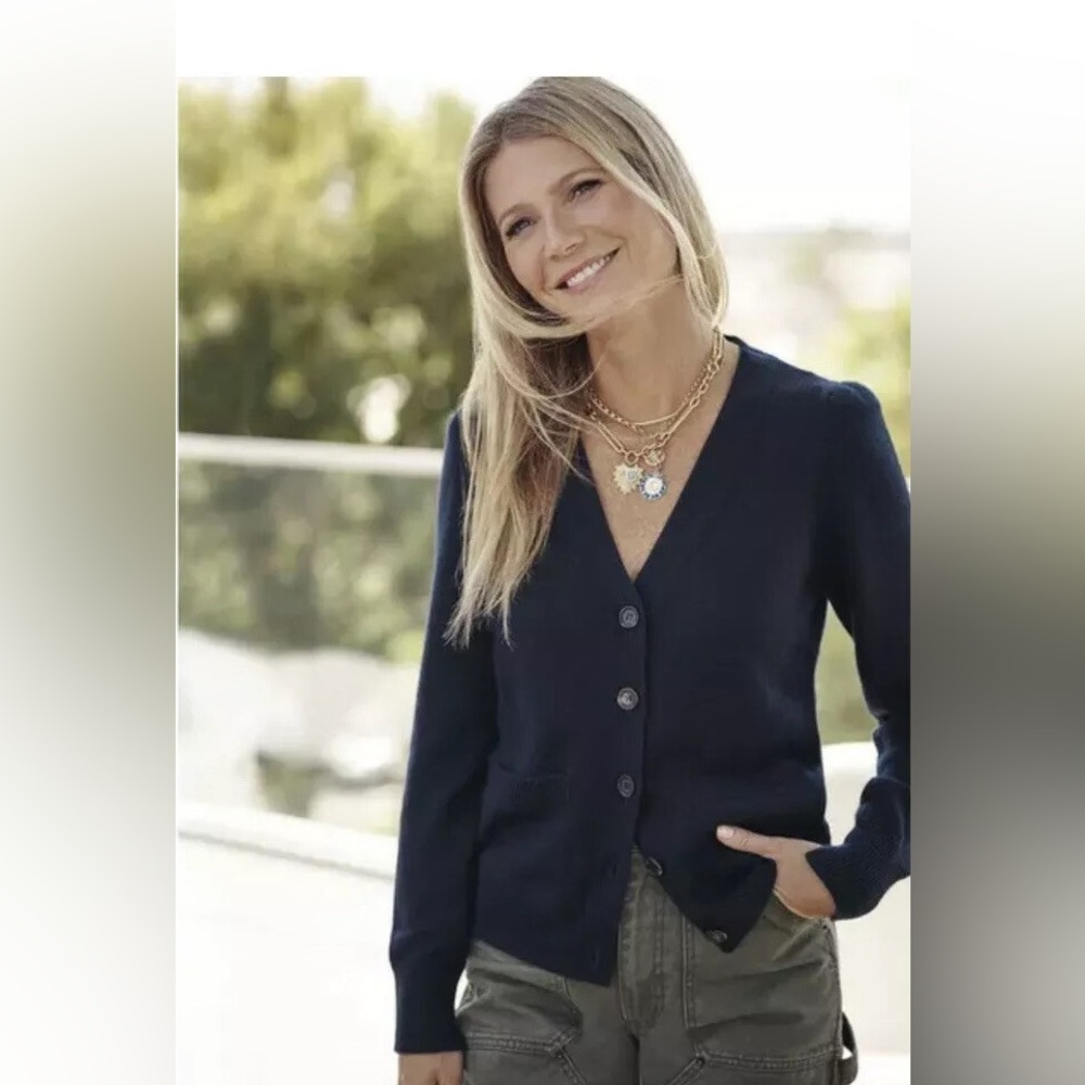 G. Label by Goop Erica Cashmere Silk puff sleeves cardigan M pink S